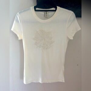 Lucky Brand White Floral Embroidered Tee 100% cotton